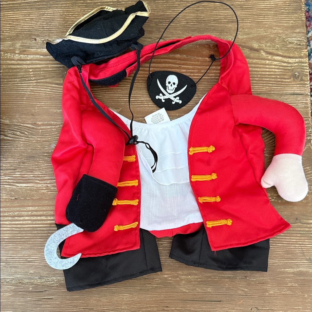 Dog Pirate Outfit in Red and Black - hat and eye patch large
